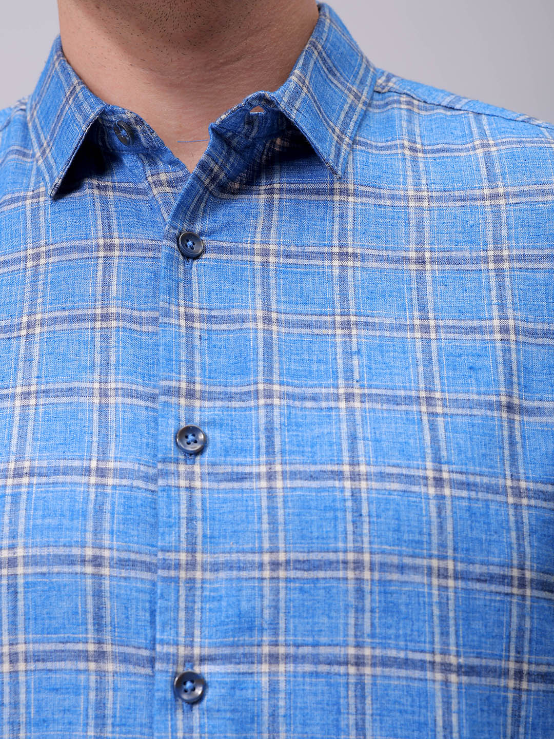 Men's Blue Slim Fit Checked Casual Shirt