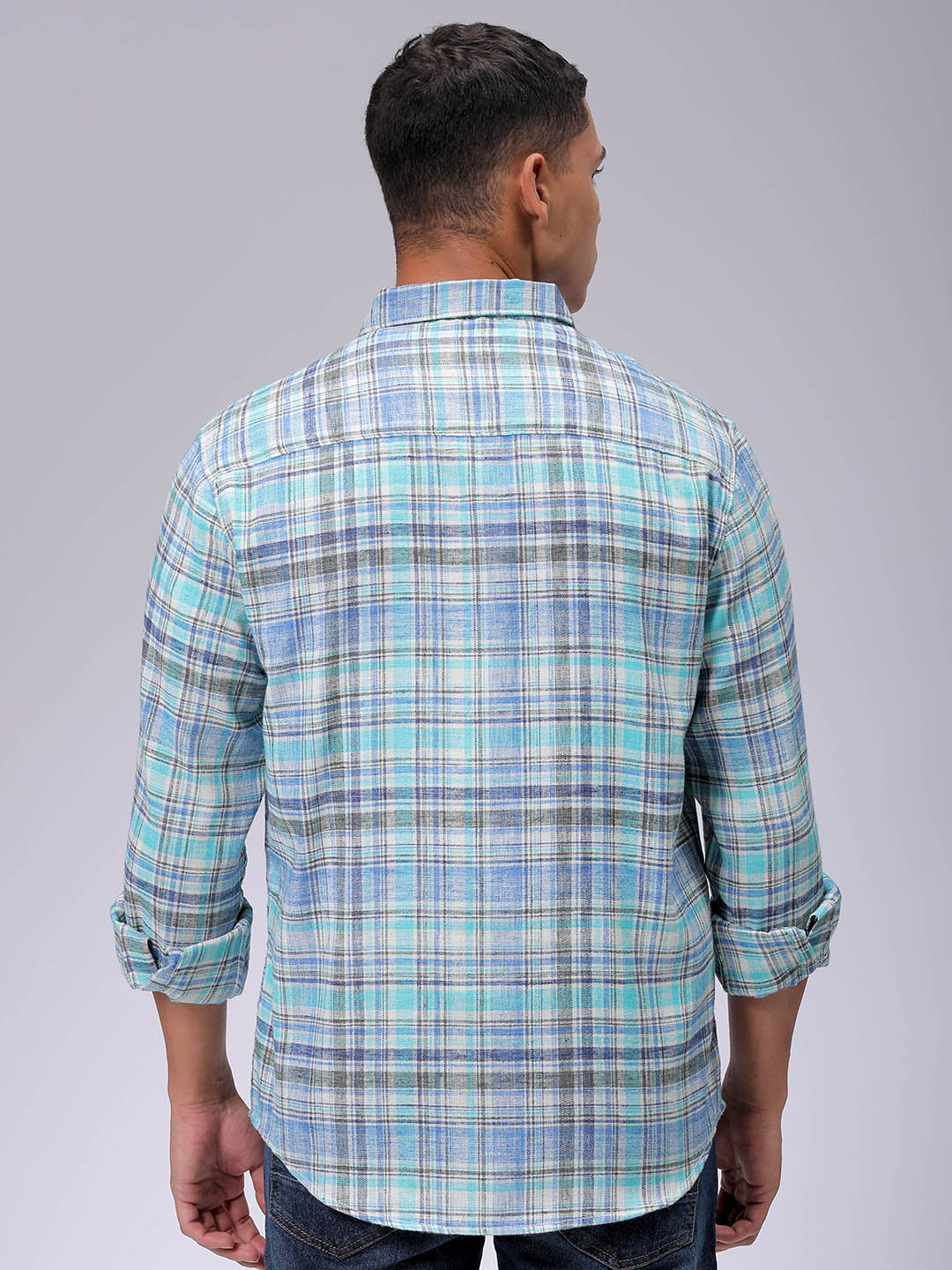 Men's Blue Slim Fit Checked Casual Shirt