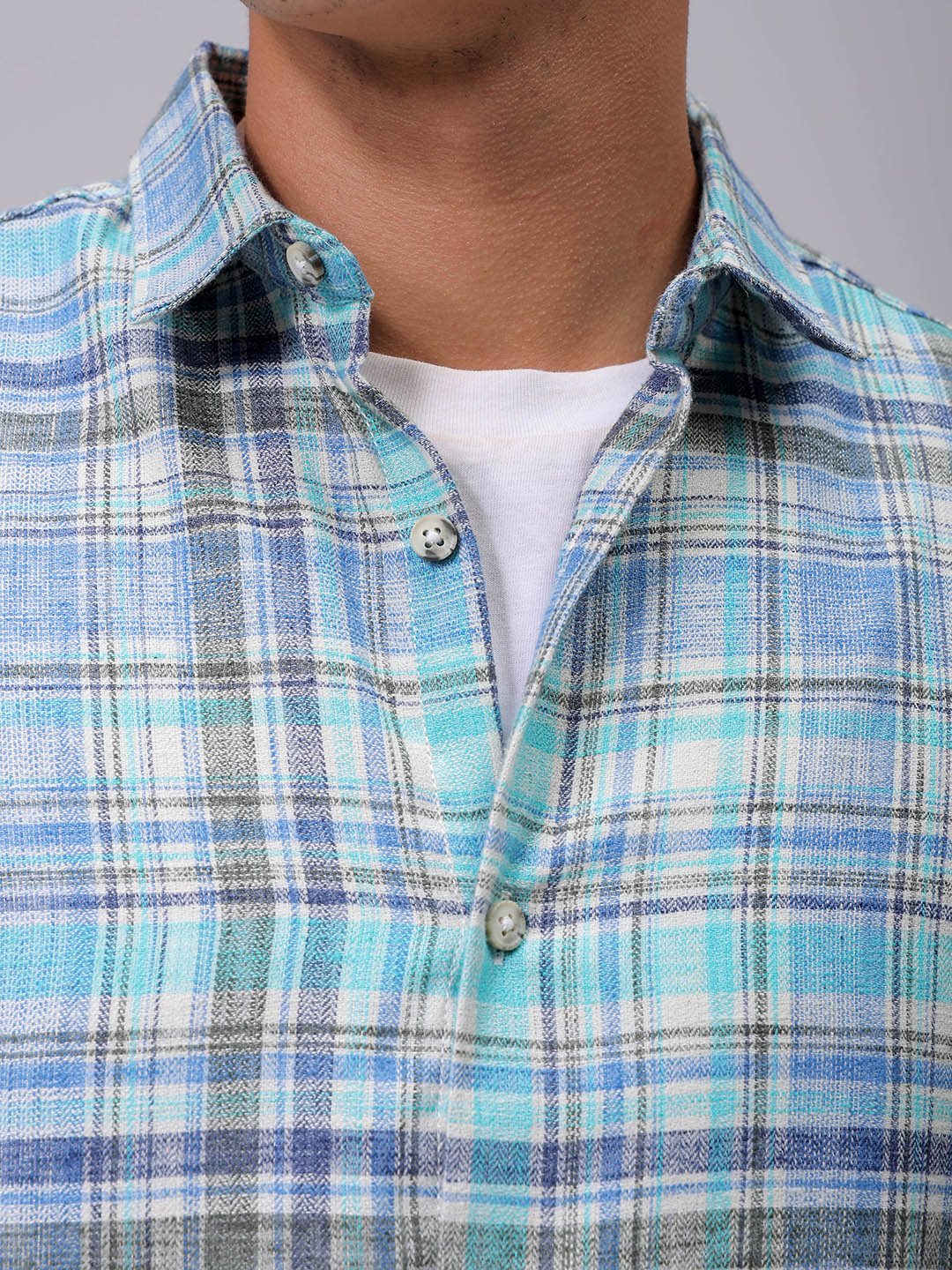 Men's Blue Slim Fit Checked Casual Shirt