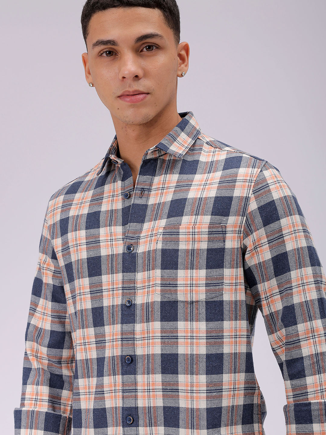 Men's Coral Slim Fit Checked Casual Shirt