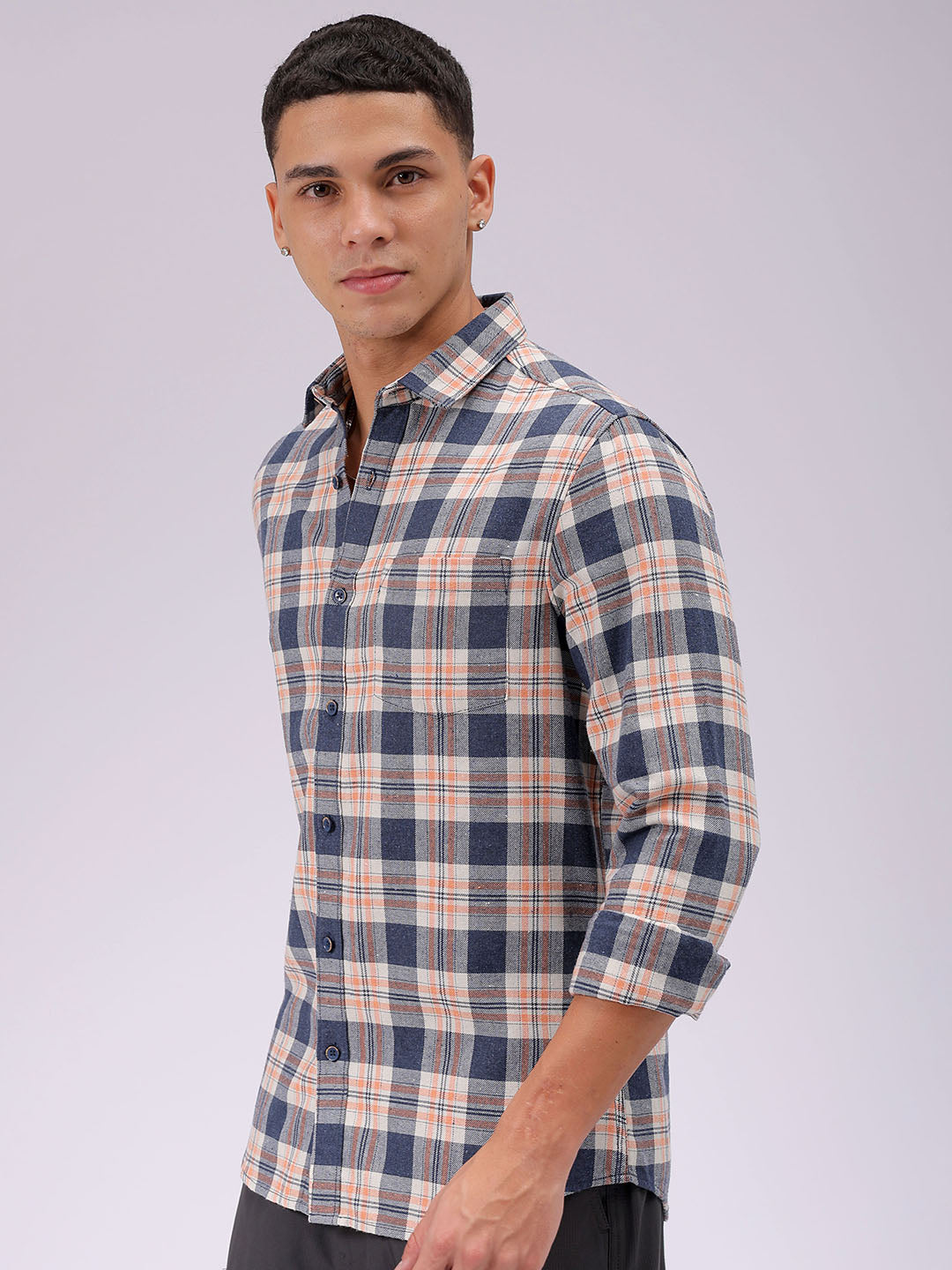 Men's Coral Slim Fit Checked Casual Shirt