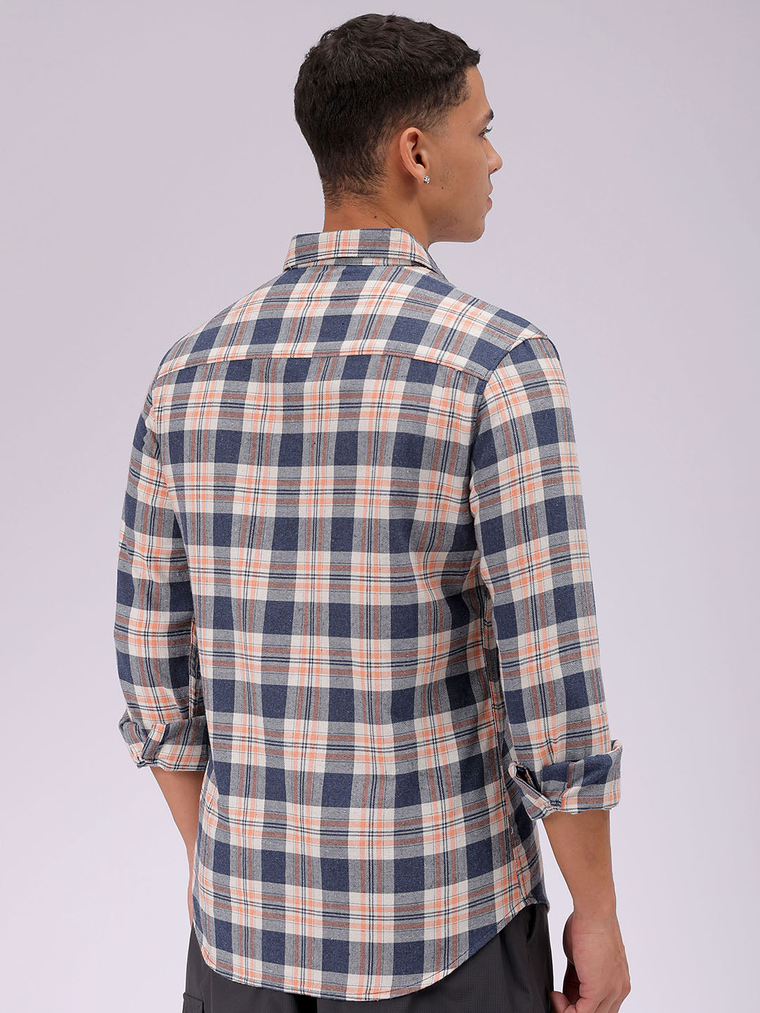 Men's Coral Slim Fit Checked Casual Shirt