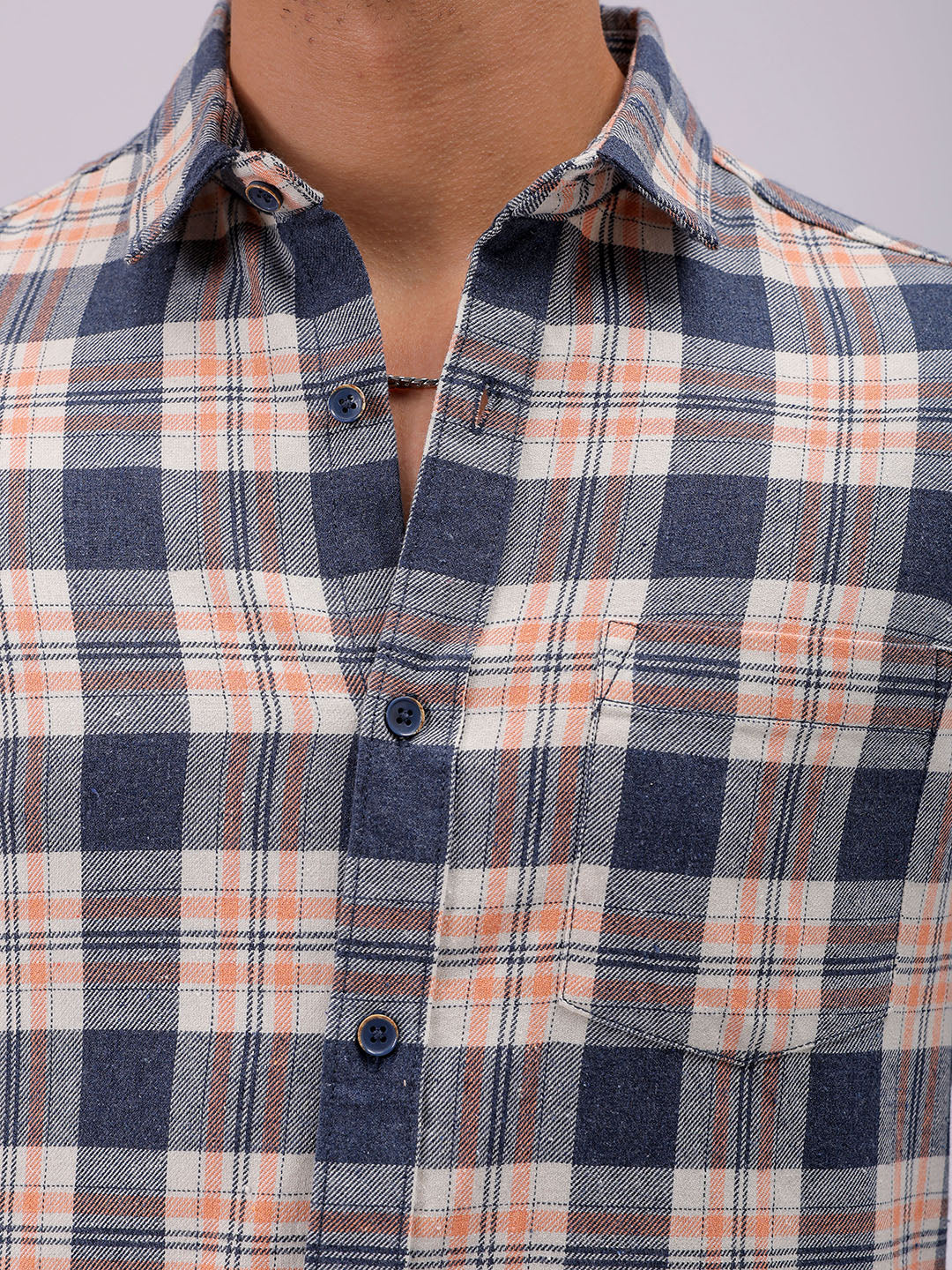 Men's Coral Slim Fit Checked Casual Shirt