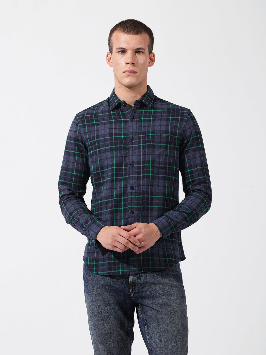 Men's Full Sleeves Slim Fit Blue Shirt