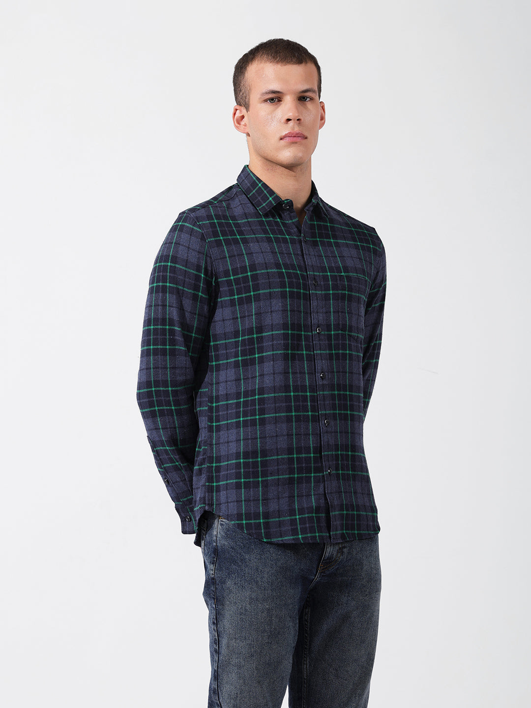 Men's Full Sleeves Slim Fit Blue Shirt