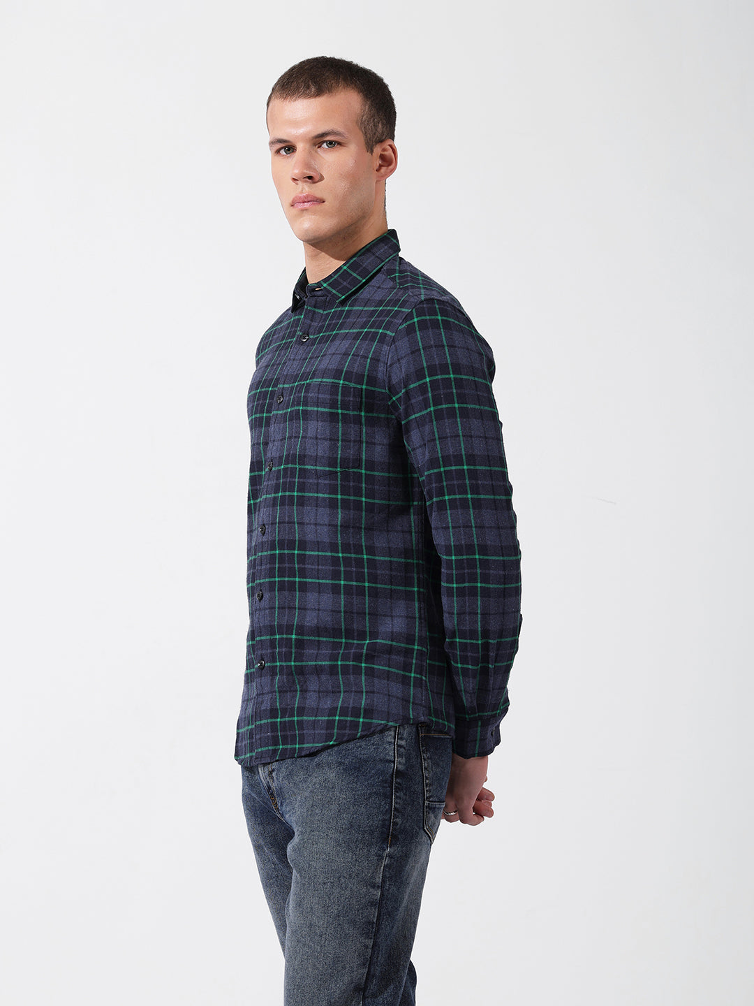 Men's Full Sleeves Slim Fit Blue Shirt