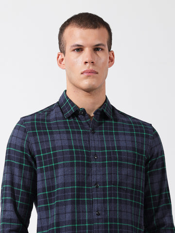 Men's Blue Slim Fit Checkered Casual Shirt