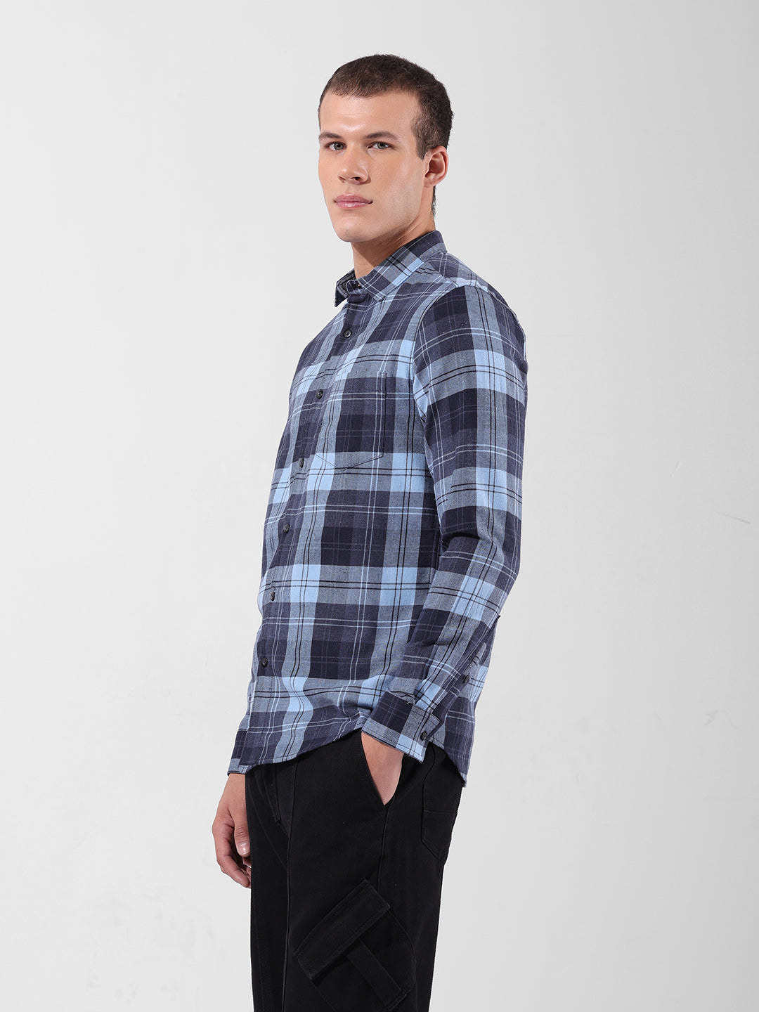 Men's Full Sleeves Slim Fit Blue Shirt