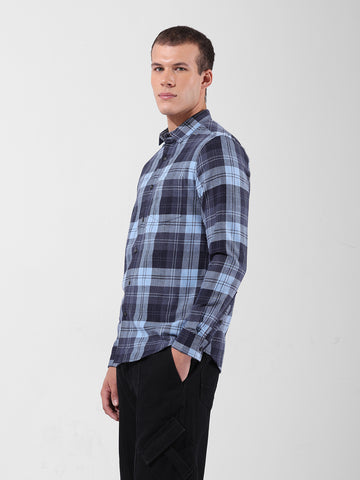 Men's Blue Slim Fit Checkered Casual Shirt
