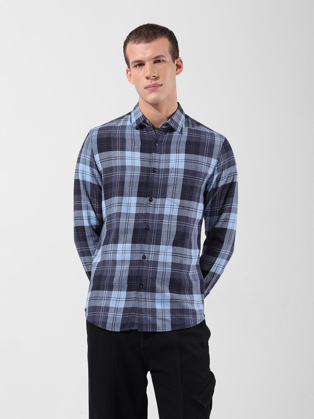 Men's Full Sleeves Slim Fit Blue Shirt