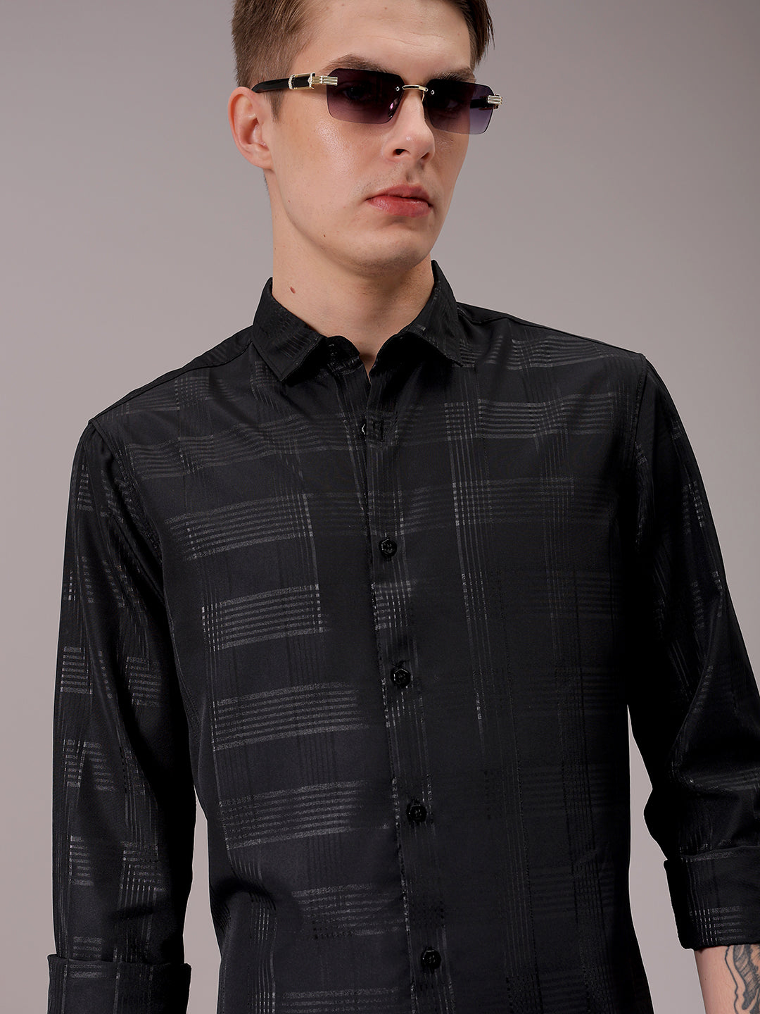 Men's Black Slim Fit Solid Partywear Shirt