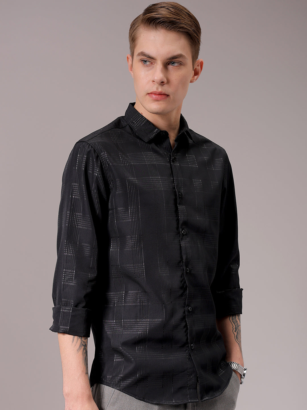 Men's Black Slim Fit Solid Partywear Shirt