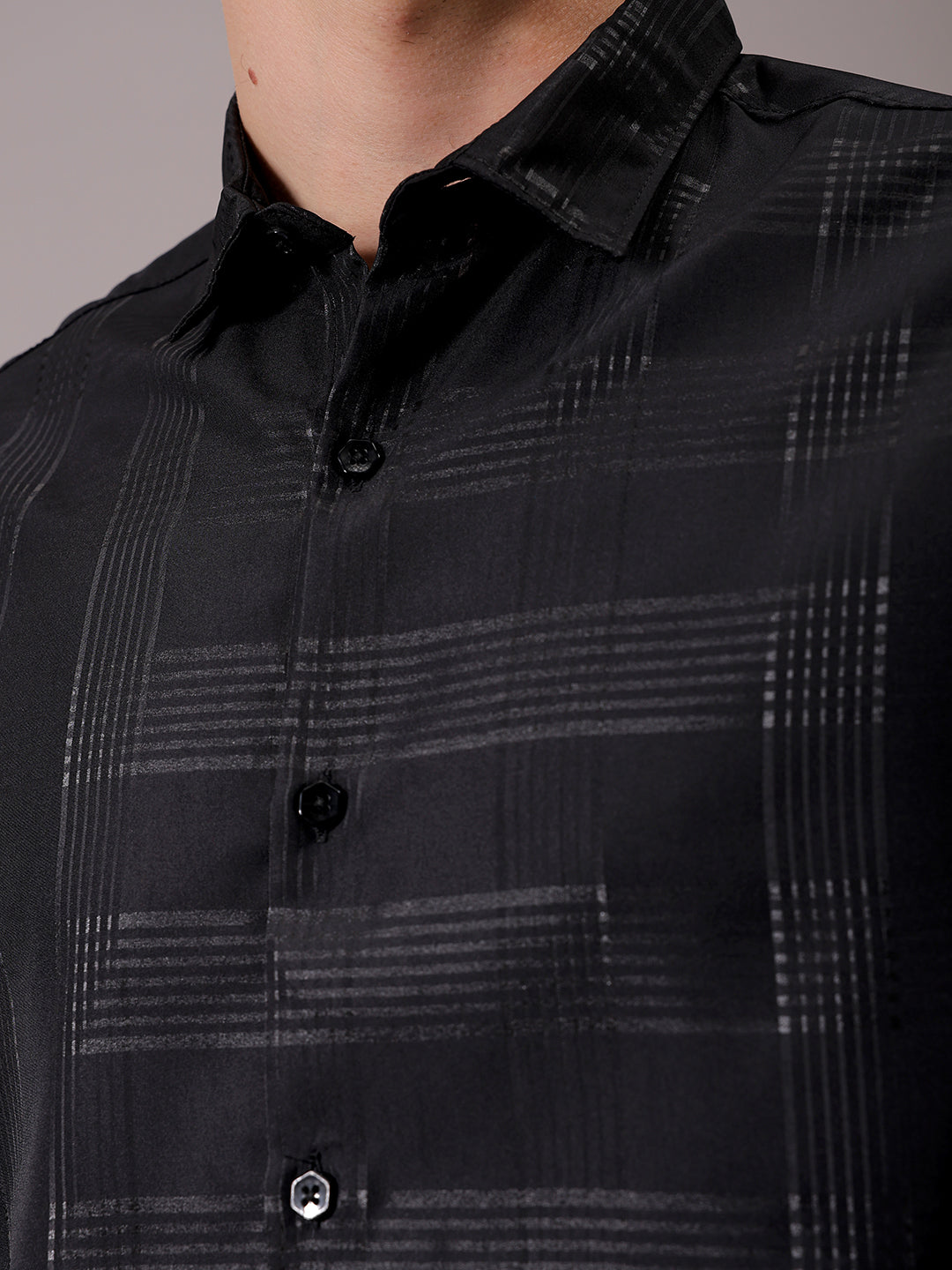 Men's Black Slim Fit Solid Partywear Shirt