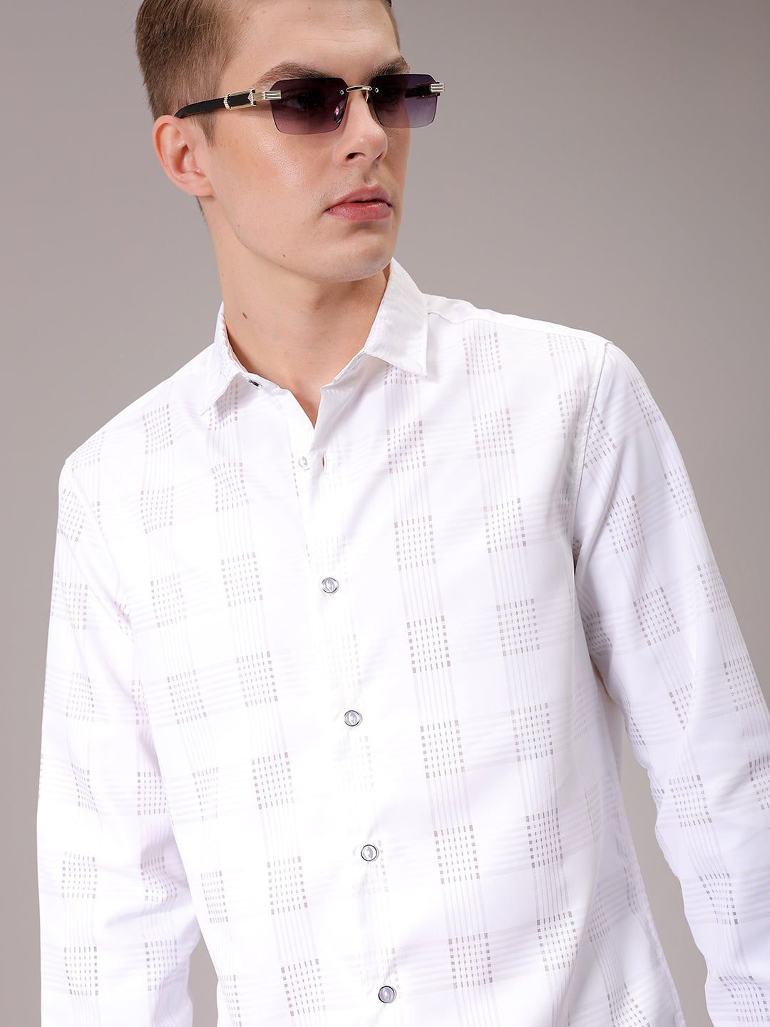 Men's White Slim Fit Solid Partywear Shirt