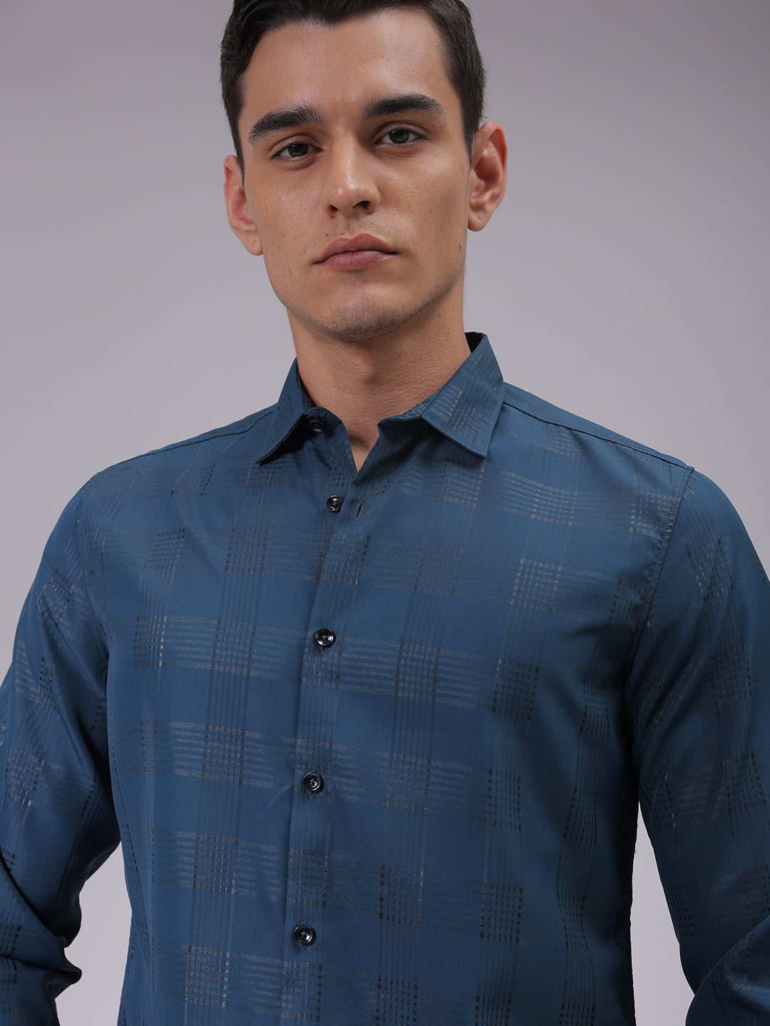 Men's Teal Slim Fit Solid Shirt