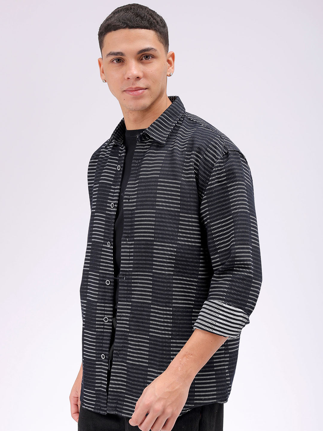 Men's Black Relaxed Fit Solid Resortwear Shirt