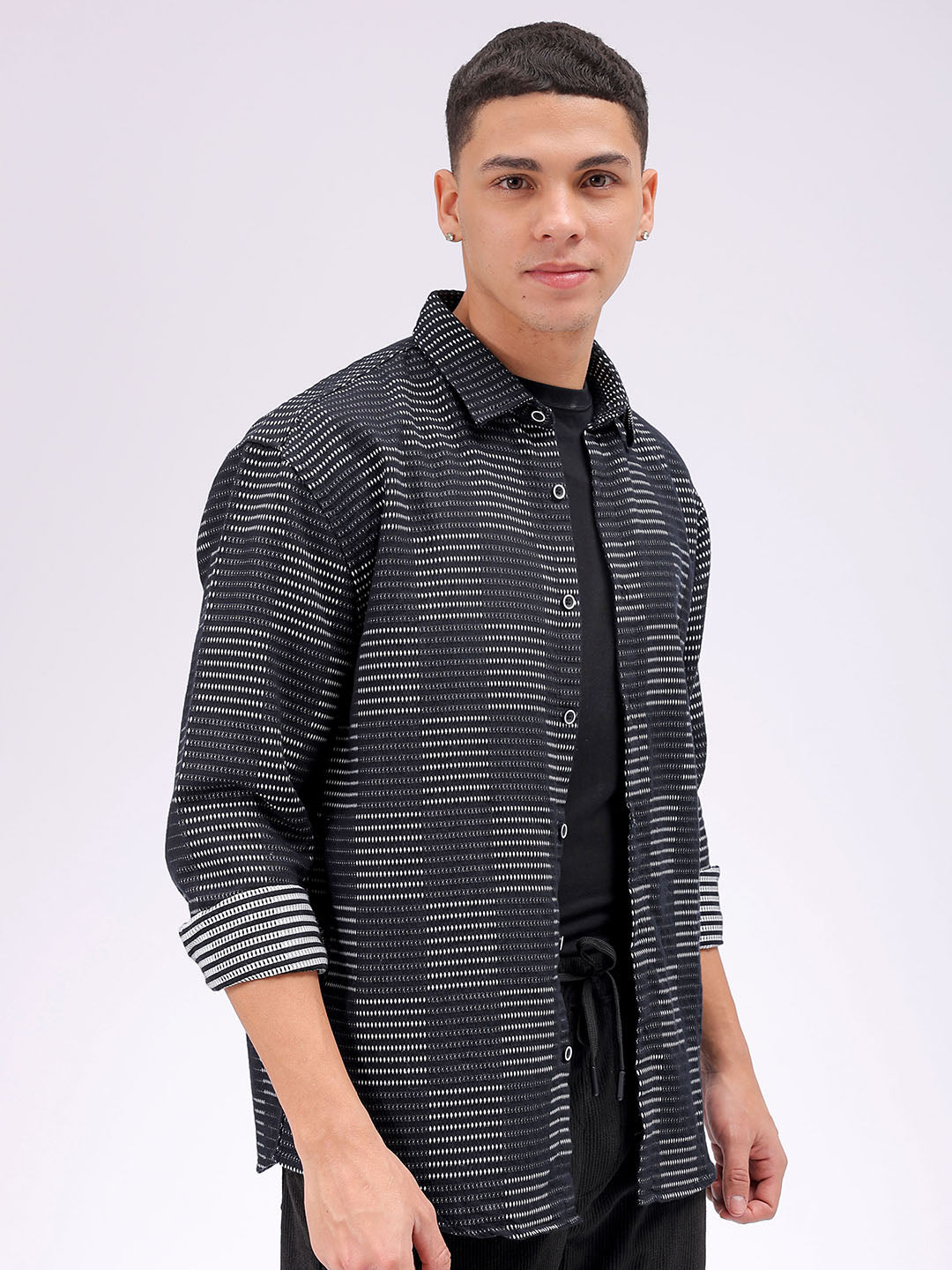 Men's Black Relaxed Fit Solid Resortwear Shirt