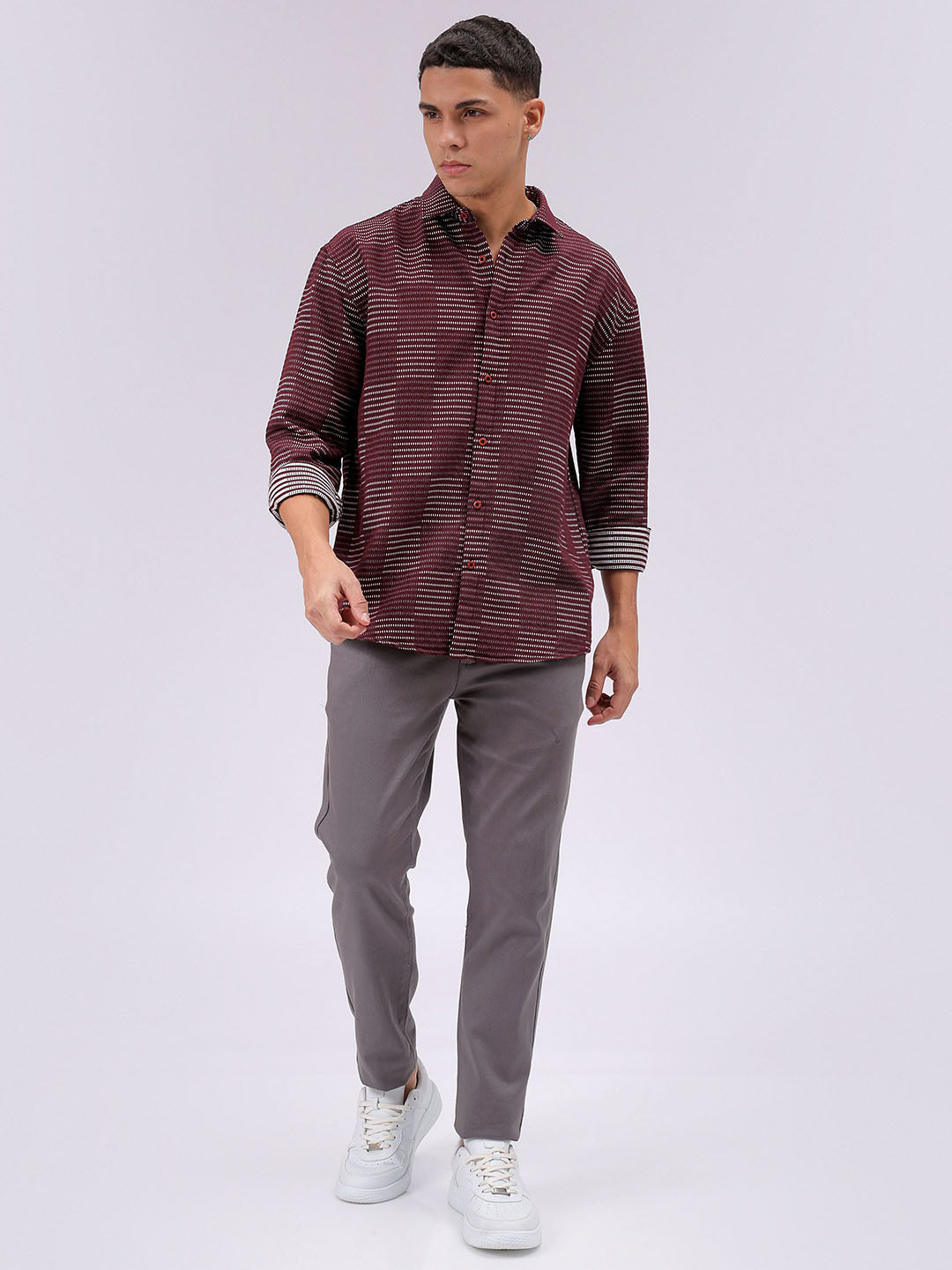 Men's Maroon Relaxed Fit Solid Resortwear Shirt