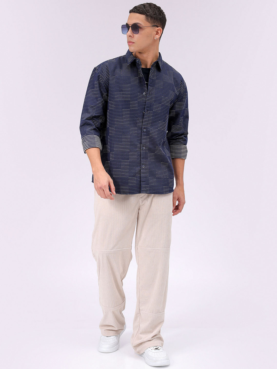 Men's Navy Blue Relaxed Fit Solid Resortwear Shirt