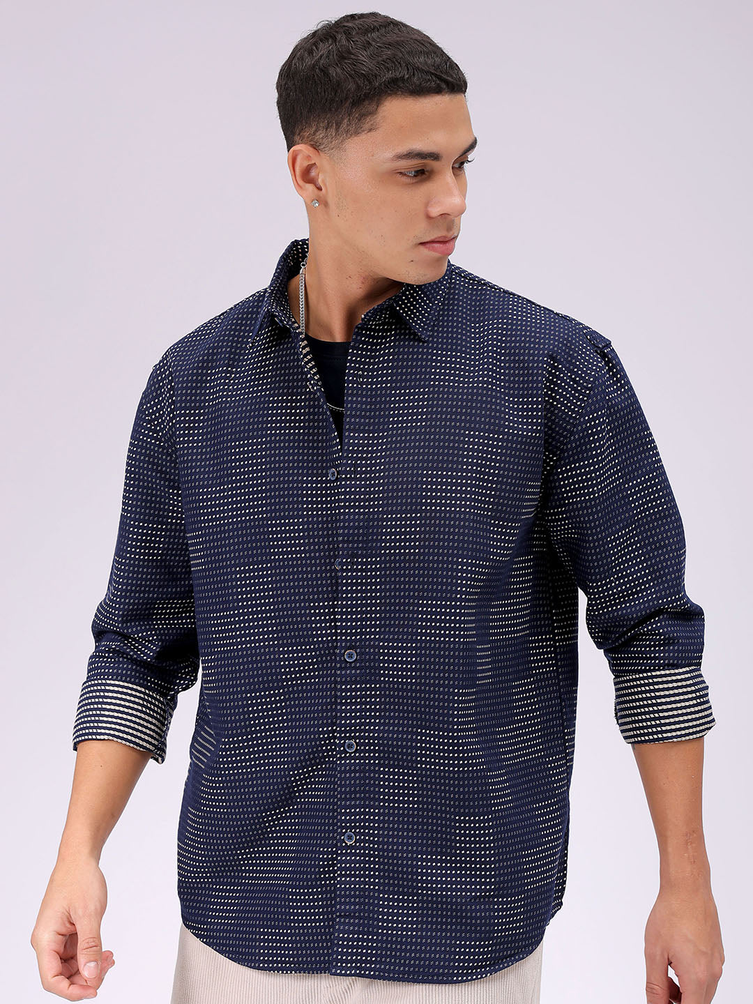 Men's Navy Blue Relaxed Fit Solid Resortwear Shirt