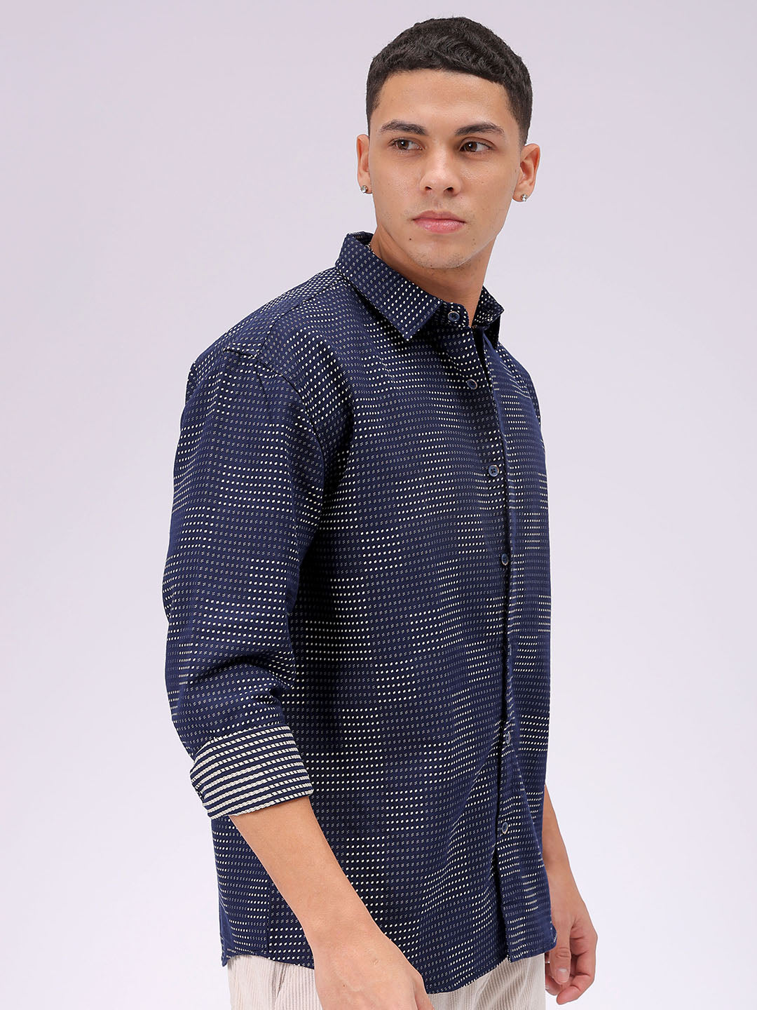 Men's Navy Blue Relaxed Fit Solid Resortwear Shirt