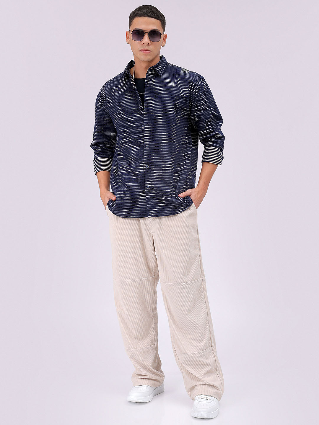 Men's Navy Blue Relaxed Fit Solid Resortwear Shirt