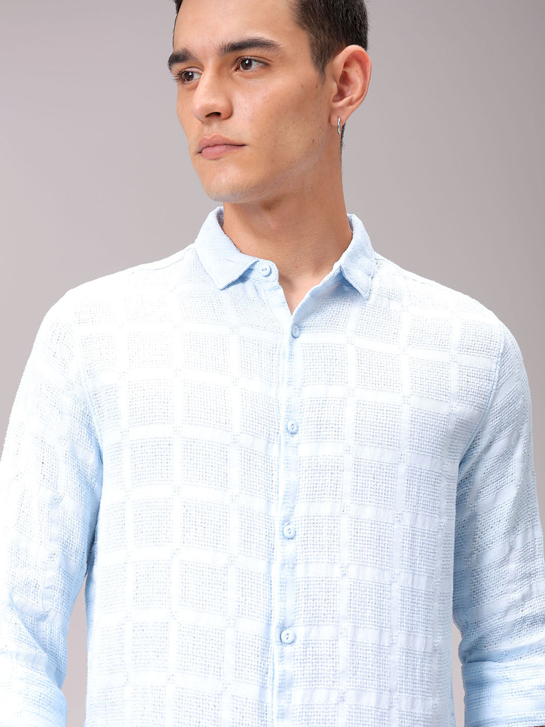 Men's Blue Regular Fit Solid Resortwear Shirt