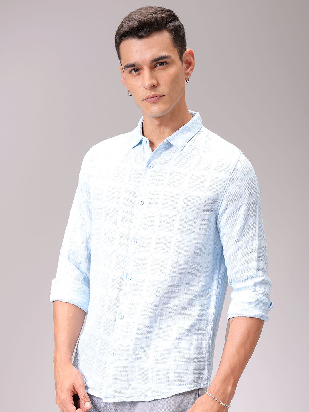 Men's Blue Regular Fit Solid Resortwear Shirt