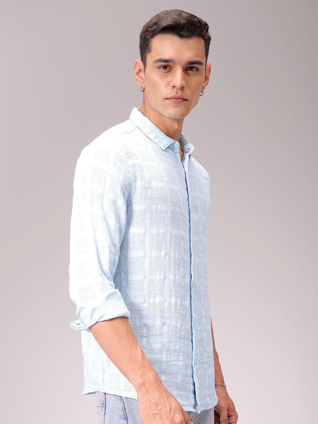 Men's Blue Regular Fit Solid Resortwear Shirt