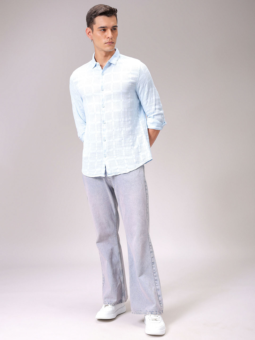 Men's Blue Regular Fit Solid Resortwear Shirt