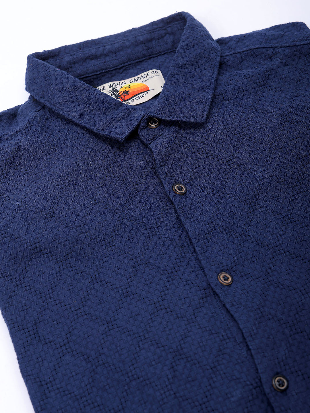 Men's Blue Regular Fit Textured Resortwear Shirt