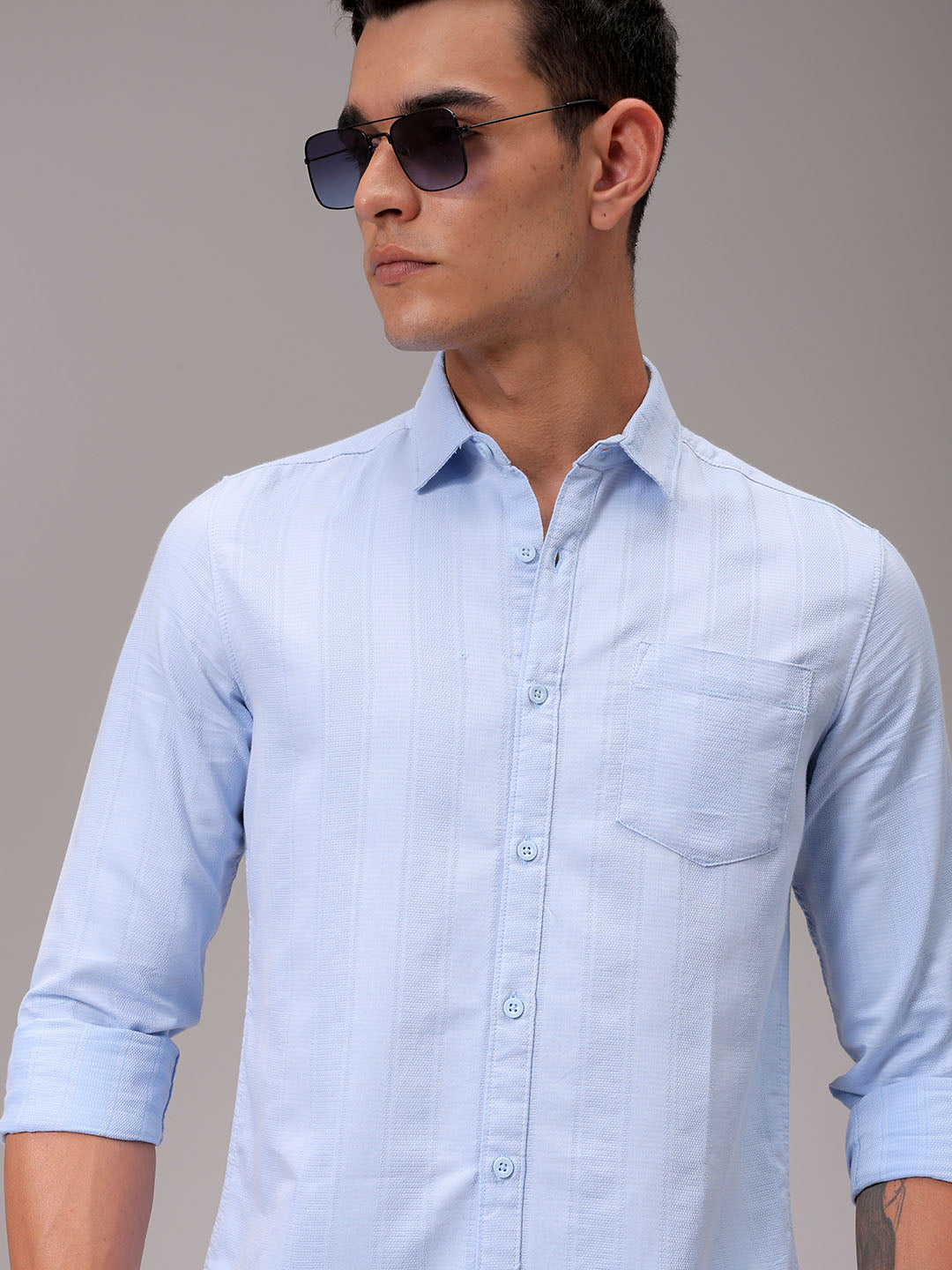 Men's Blue Slim Fit Striped Casual Shirt