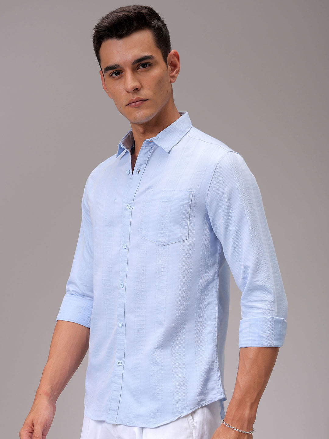 Men's Blue Slim Fit Striped Casual Shirt