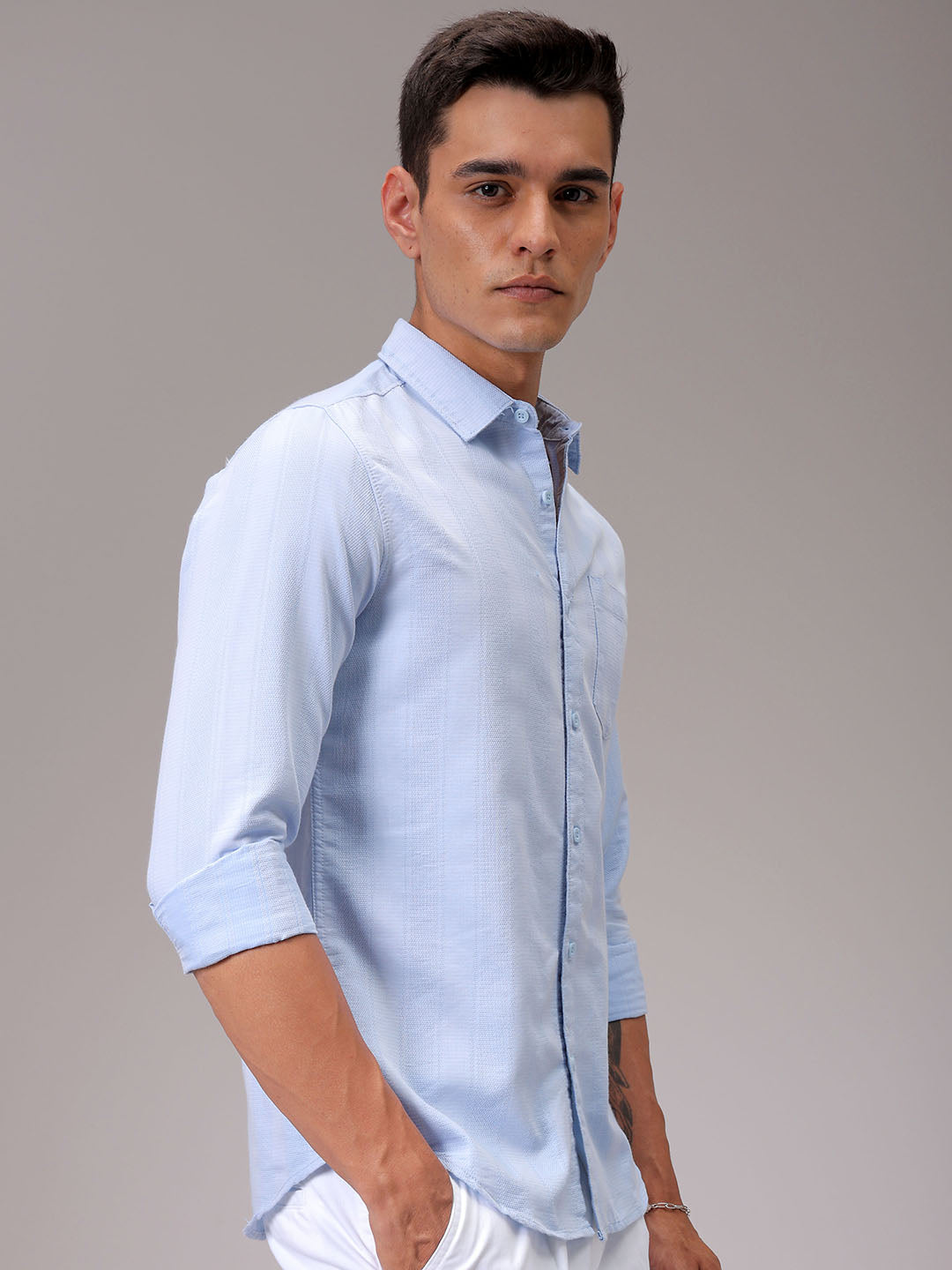 Men's Blue Slim Fit Striped Casual Shirt