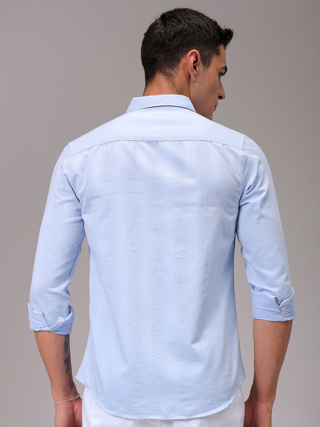 Men's Blue Slim Fit Striped Casual Shirt