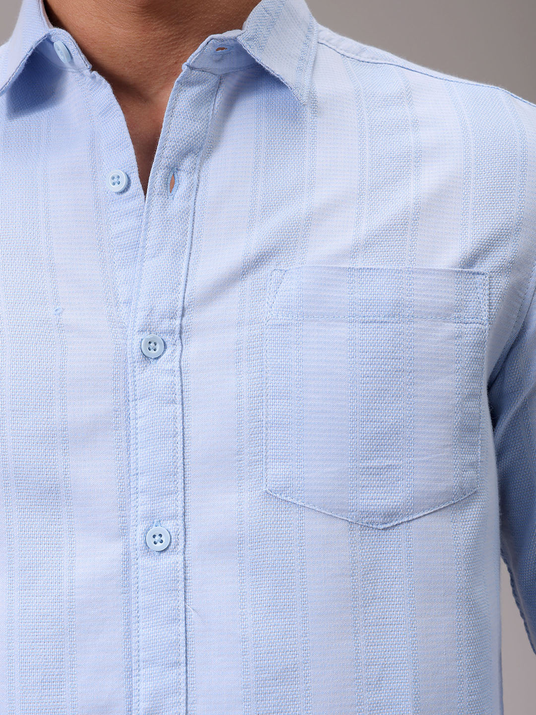 Men's Blue Slim Fit Striped Casual Shirt