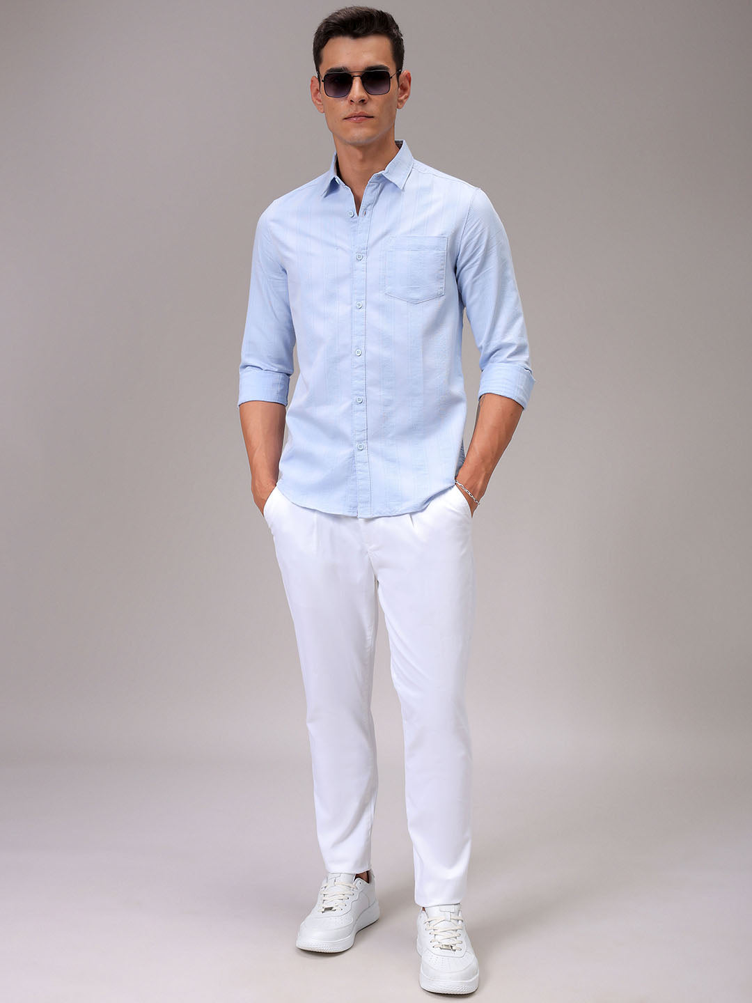 Men's Blue Slim Fit Striped Casual Shirt