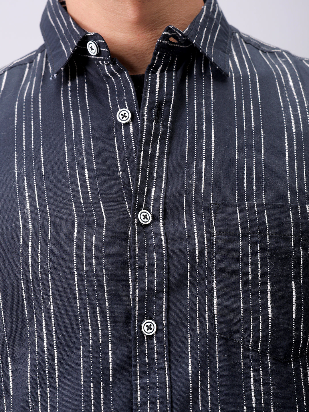 Men's Black Slim Fit Striped Casual Shirt