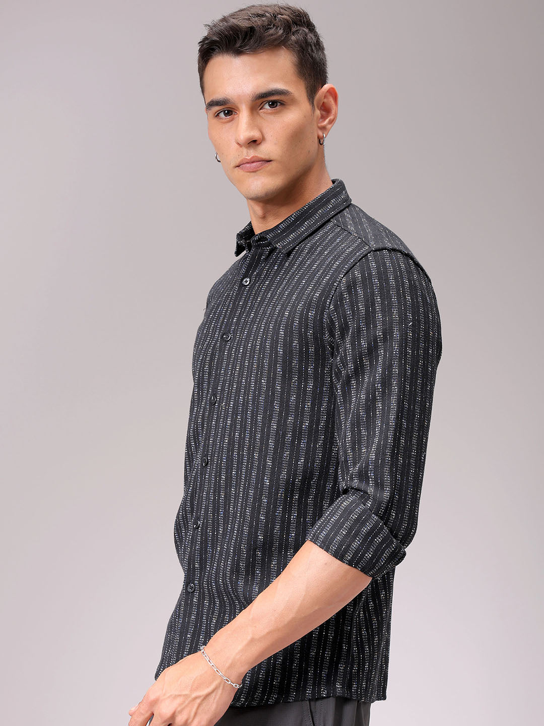 Men's Black Regular Fit Textured Resortwear Shirt