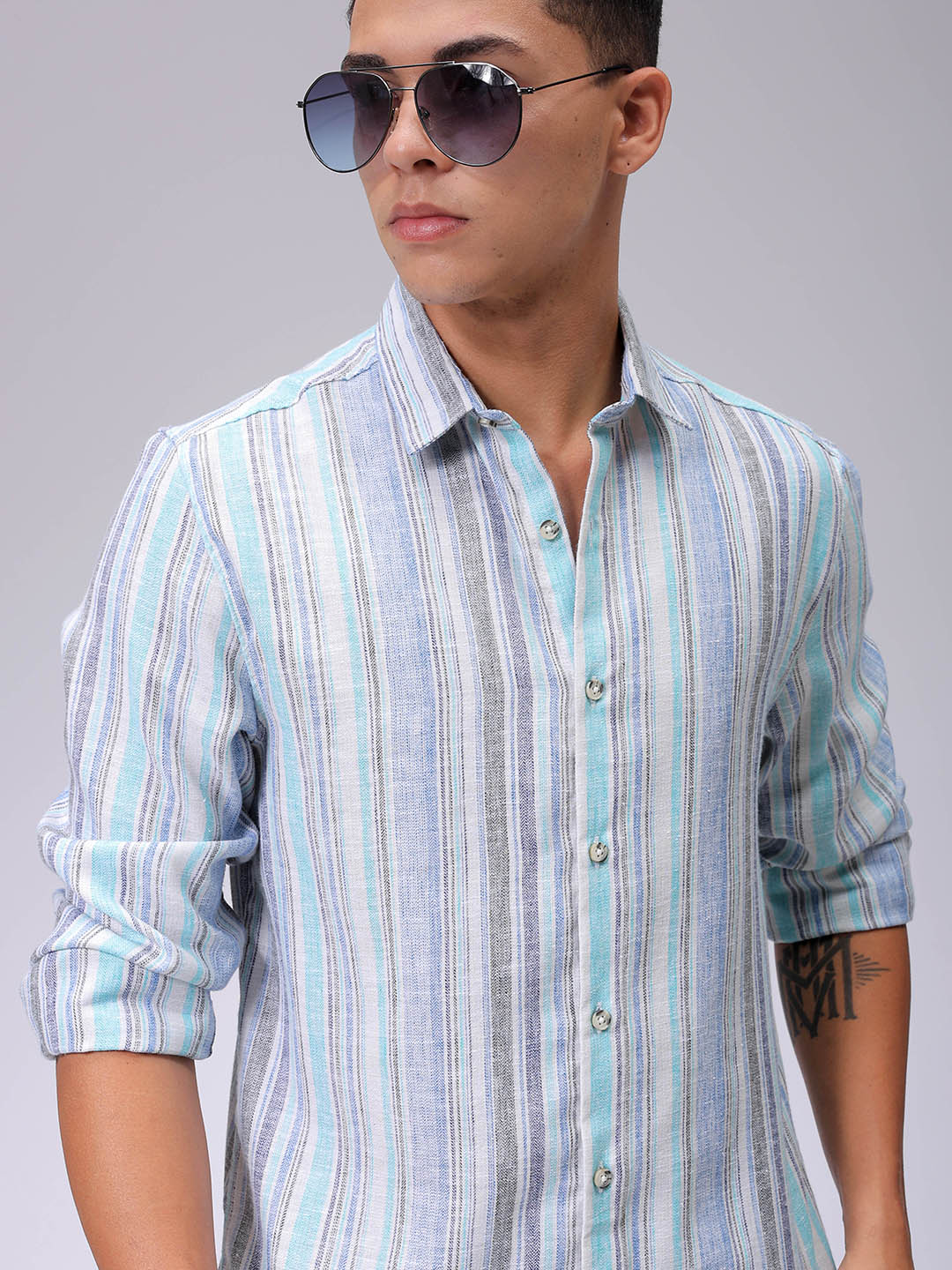 Men's Blue Slim Fit Striped Casual Shirt