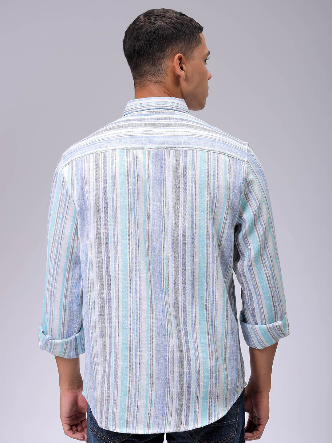 Men's Blue Slim Fit Striped Casual Shirt