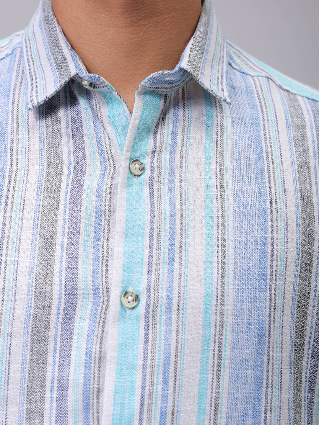 Men's Blue Slim Fit Striped Casual Shirt