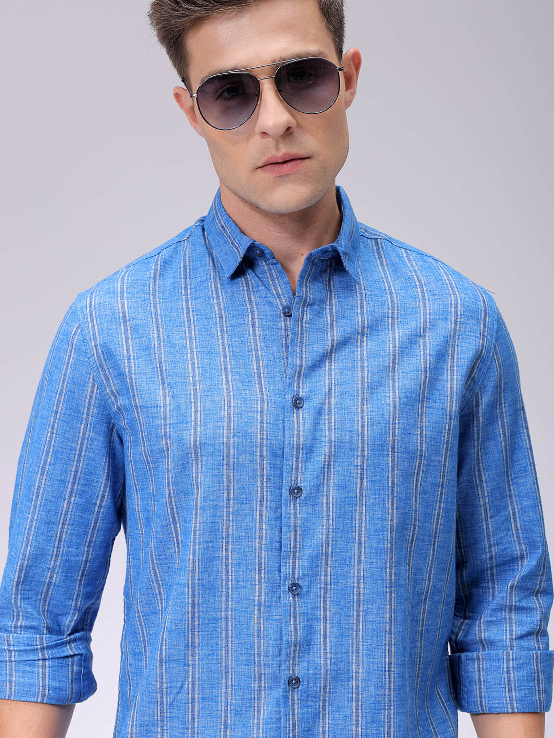 Men's Blue Slim Fit Striped Casual Shirt