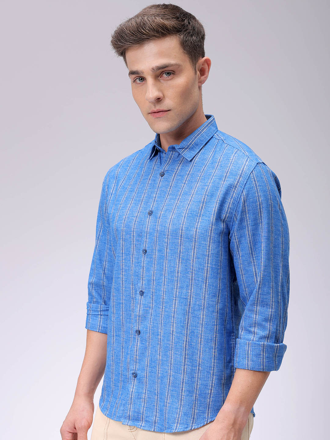 Men's Blue Slim Fit Striped Casual Shirt