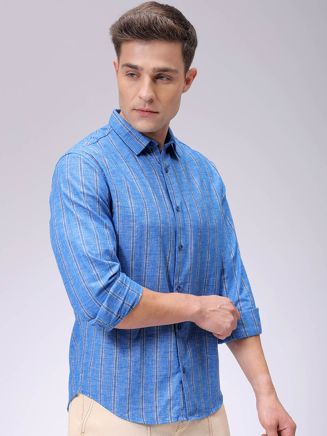 Men's Blue Slim Fit Striped Casual Shirt