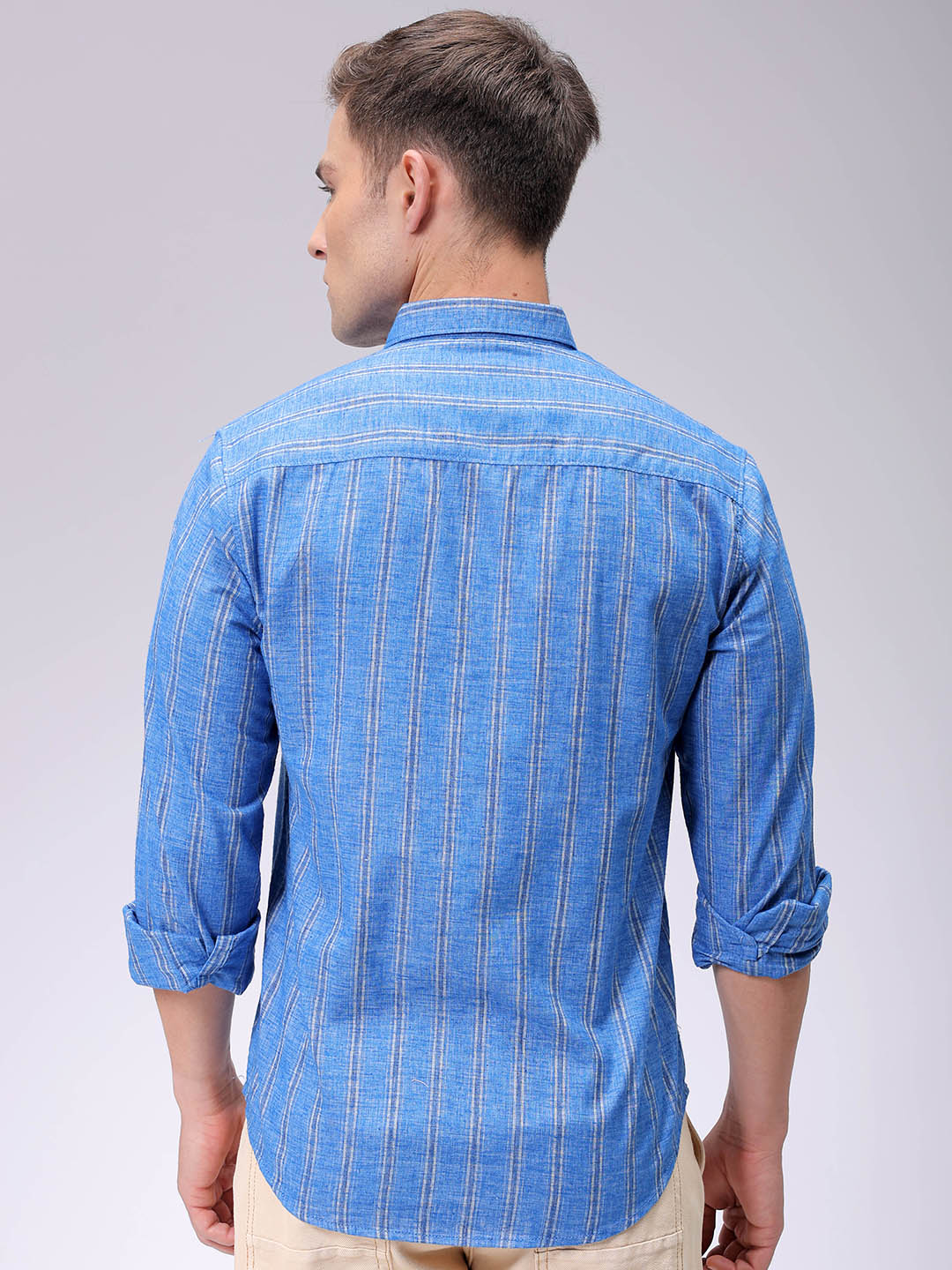 Men's Blue Slim Fit Striped Casual Shirt