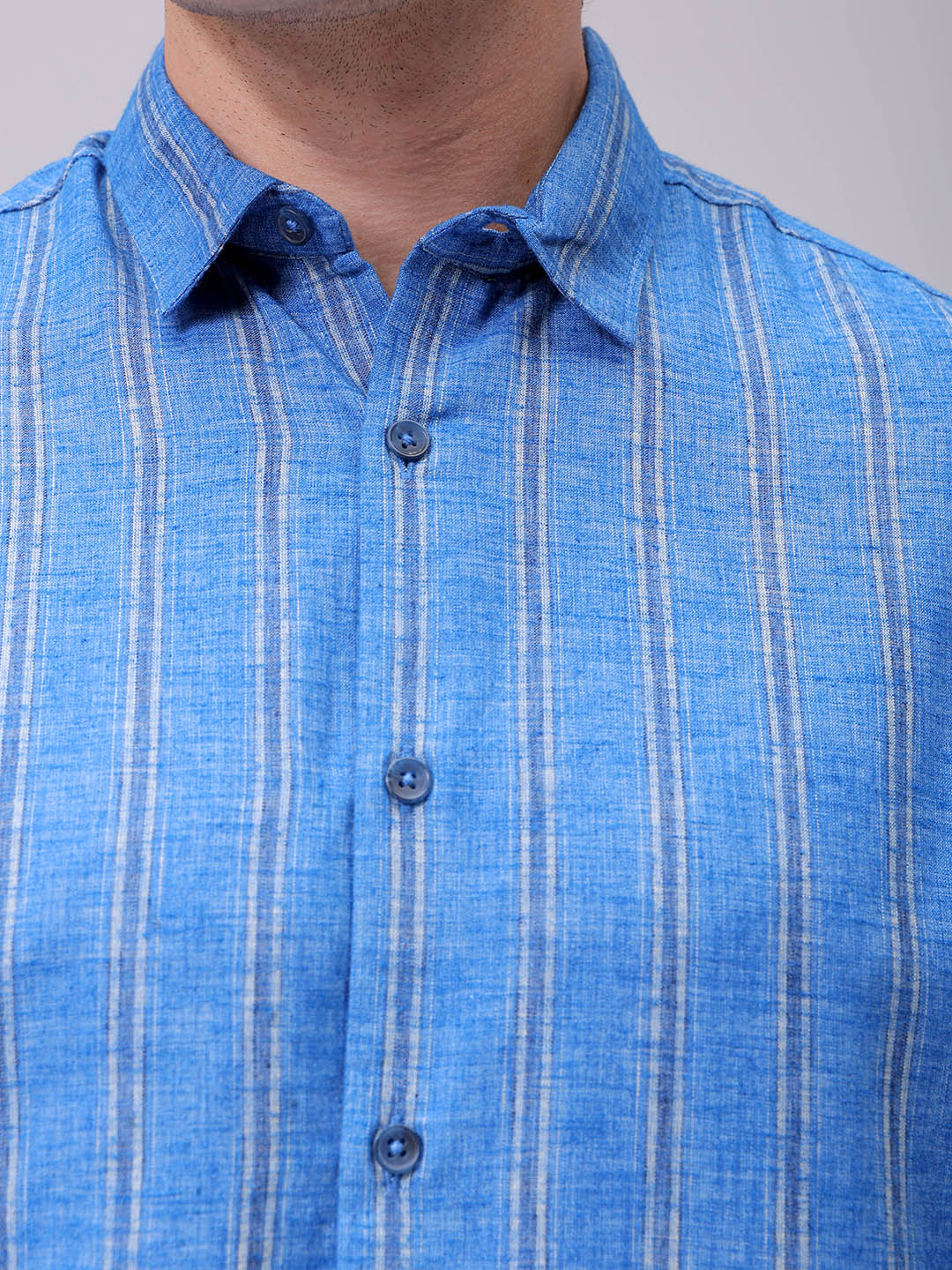 Men's Blue Slim Fit Striped Casual Shirt