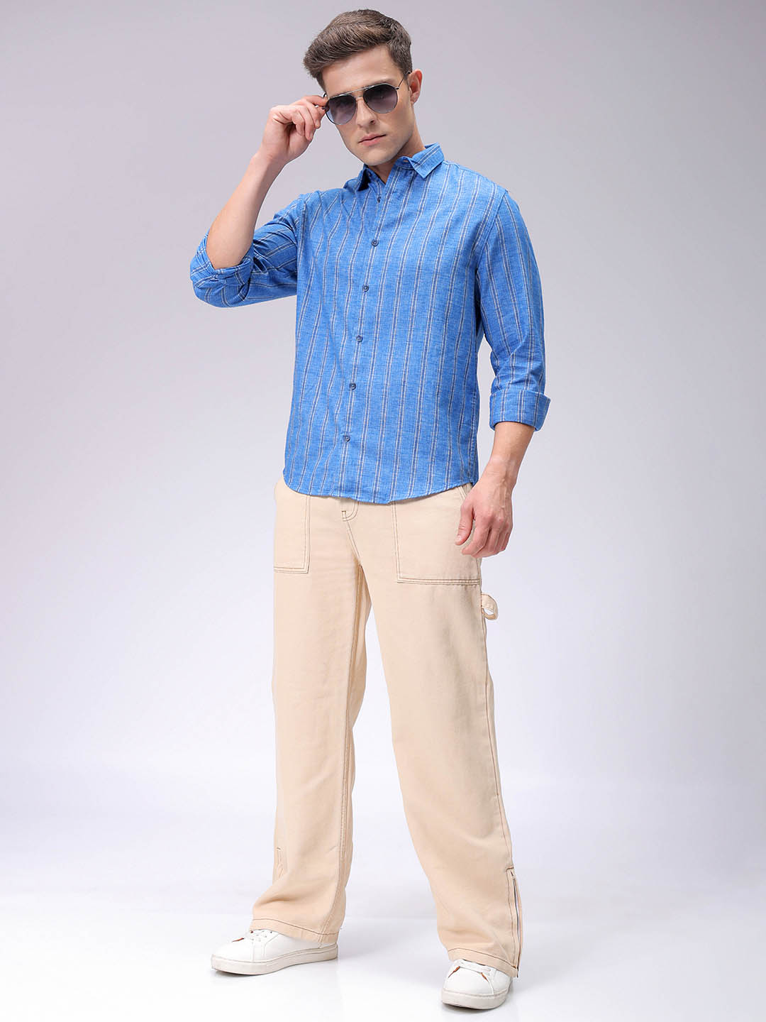 Men's Blue Slim Fit Striped Casual Shirt