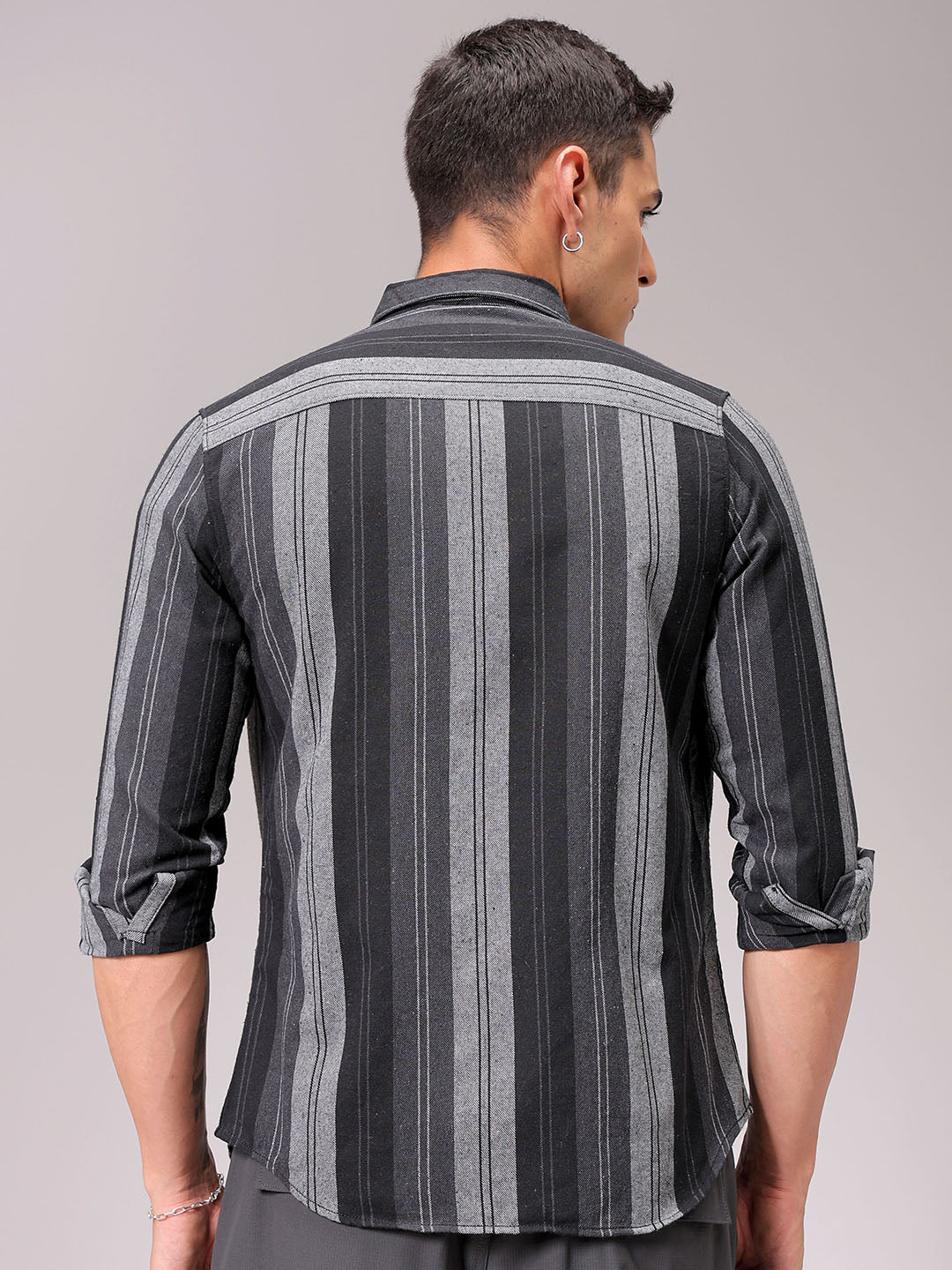 Men's Black Slim Fit Striped Casual Shirt