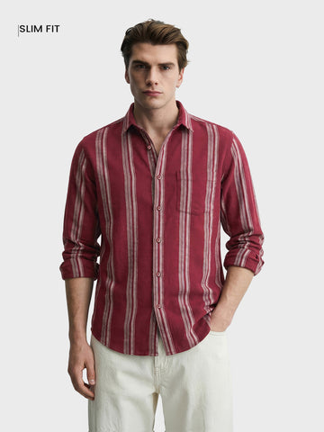 Men's Full Sleeves Slim Fit Maroon Shirt